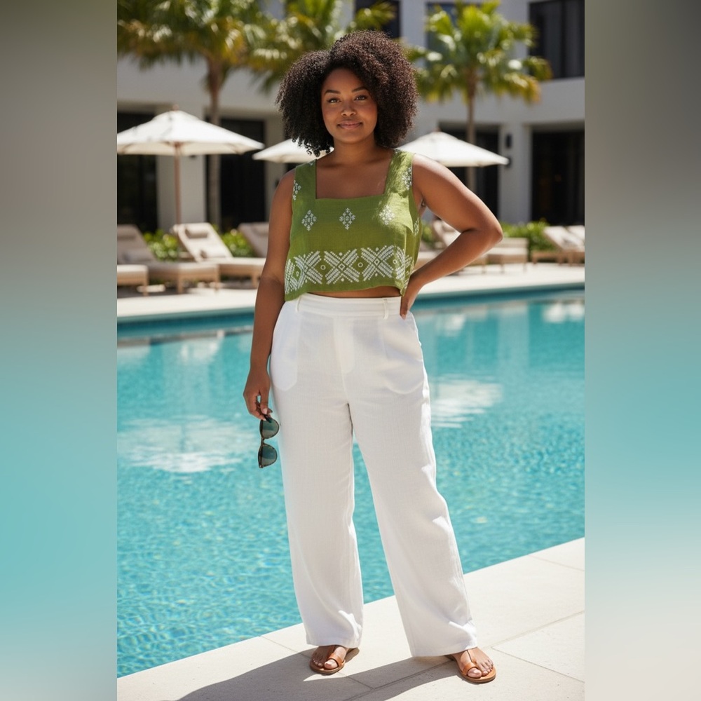 Calypso St. Barth Embroidered Linen Blend Top Boho Resort Wear Summer Vacation L